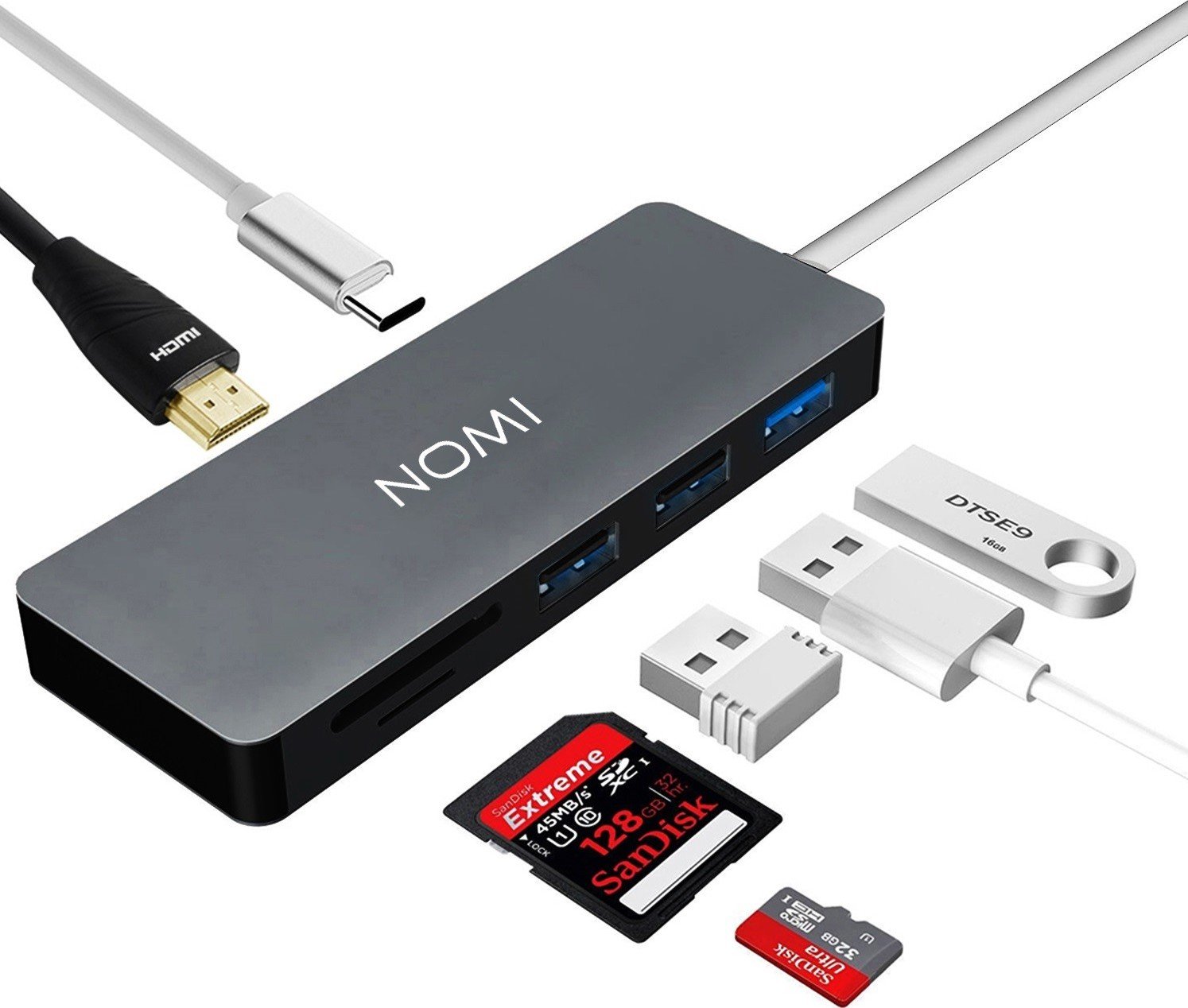 Адаптер USB Type C -> Type C/HDMI/microSD/SD/USB3.2 Gen1/USB2.0 Nomi ...