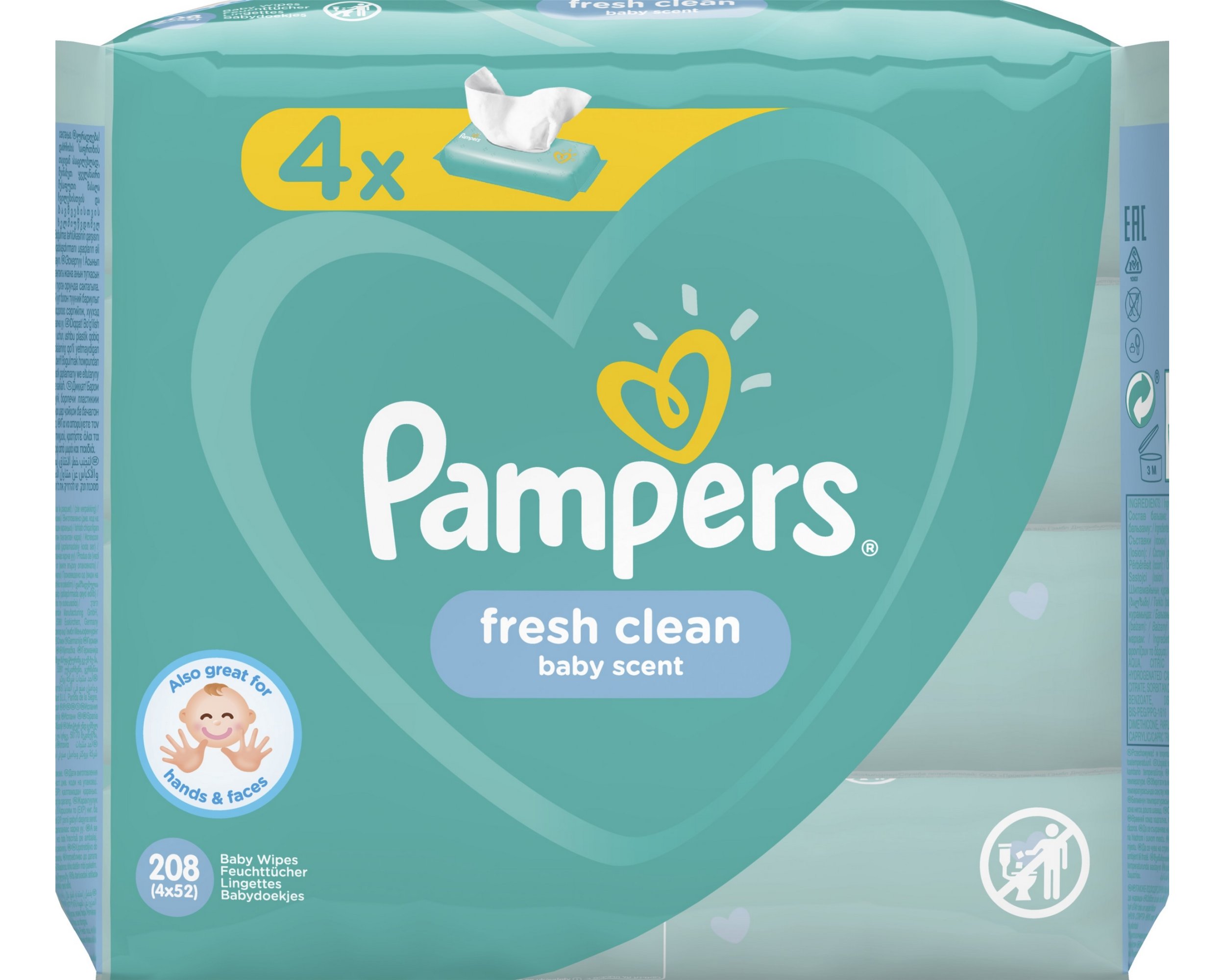 Салфетки влажные для младенцев Pampers Fresh Clean 4 x 52 шт. купить ...