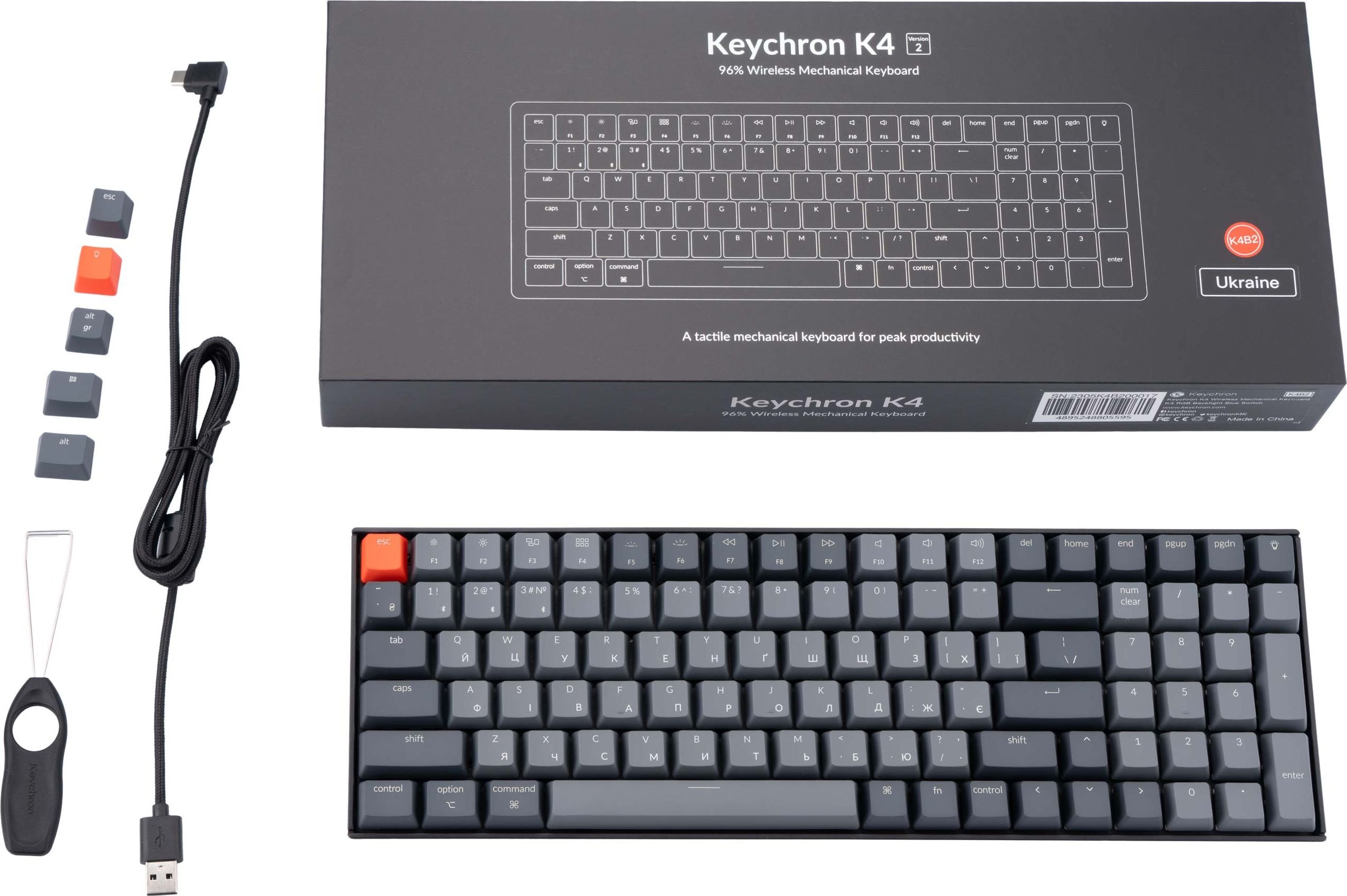 Клавиатура Keychron K4 Gateron G PRO Red BT/USB UA White LED Black ...
