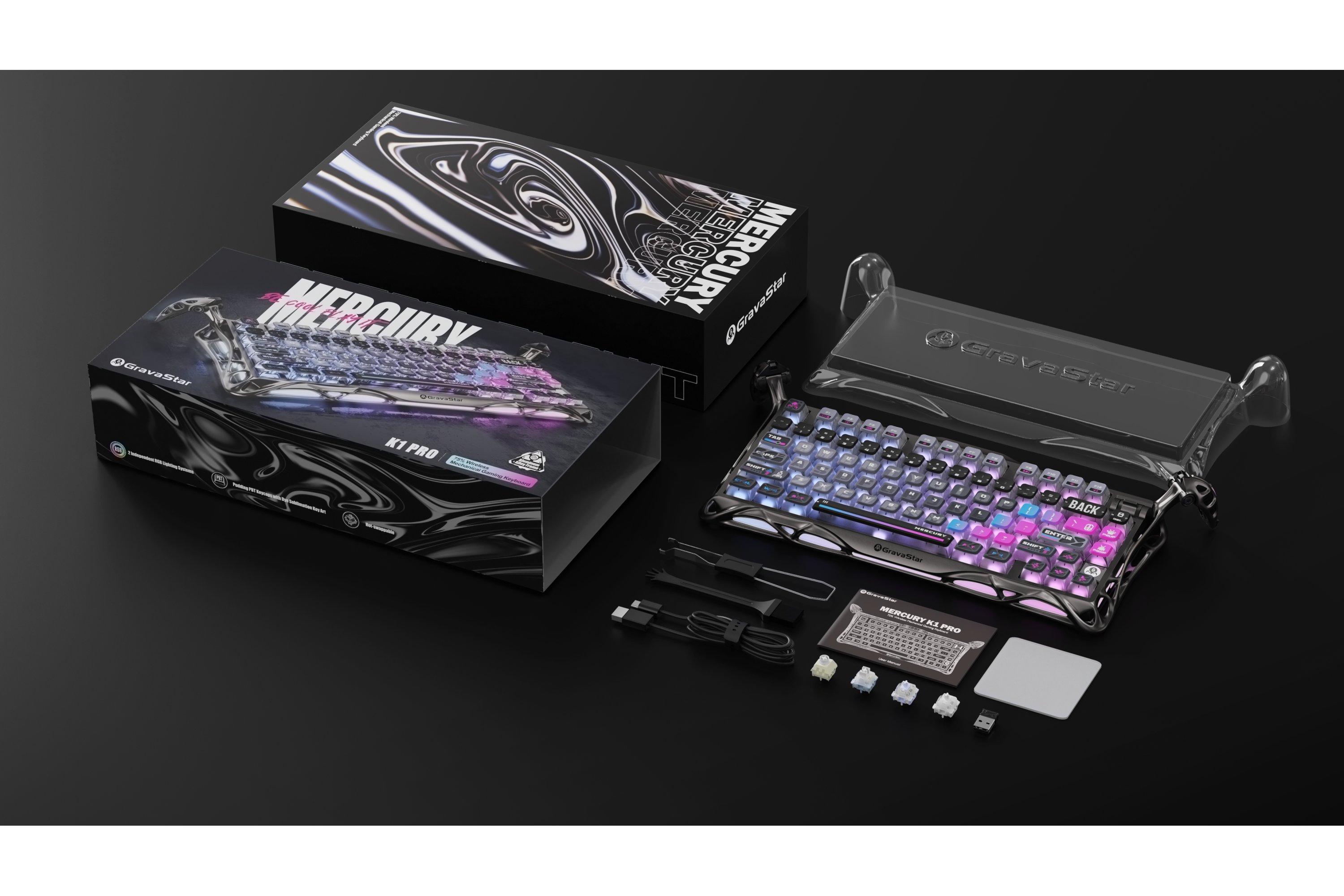 Клавиатура GravaStar Mercury K1 Pro Kailh Speedy Mint BT/WL/USB